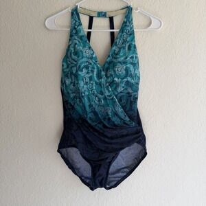Miraclesuit Women's One Piece Swimsuit Size 8 Flattering Blue Floral‎ Beach Pool